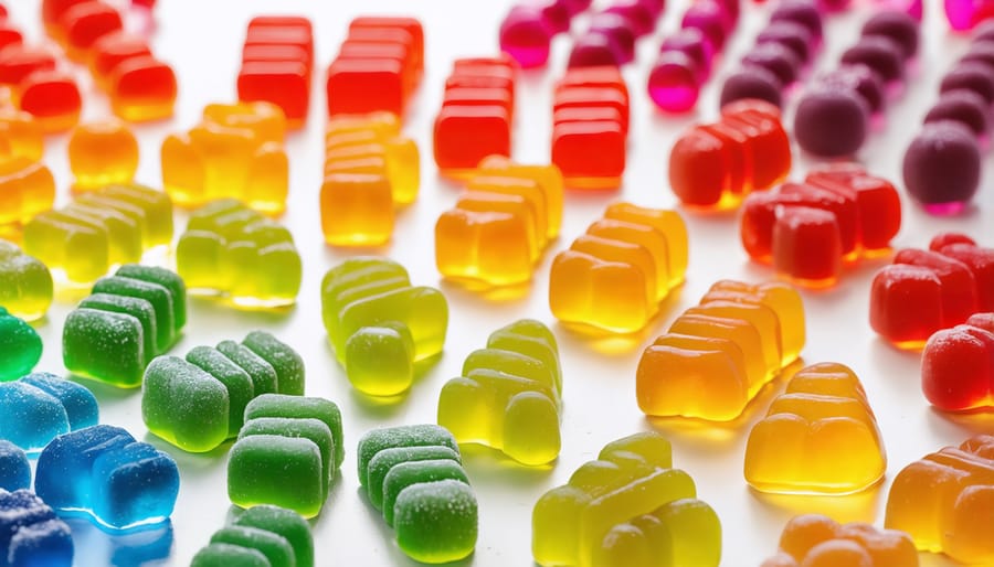 A variety of colorful HHC gummies arranged in a rainbow to symbolize inclusivity